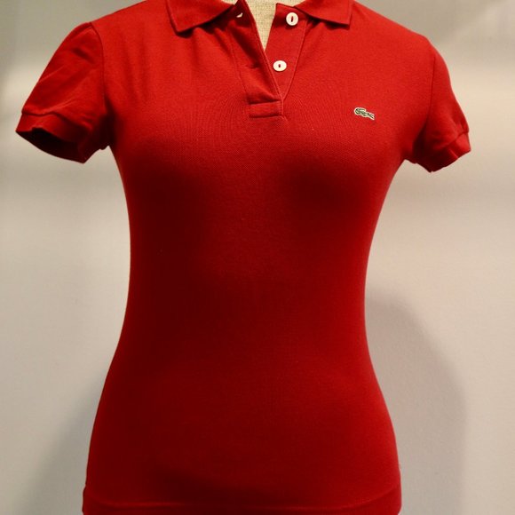 Sz 2 34 XS NWOT red women's LACOSTE Polo Top - Picture 1 of 5